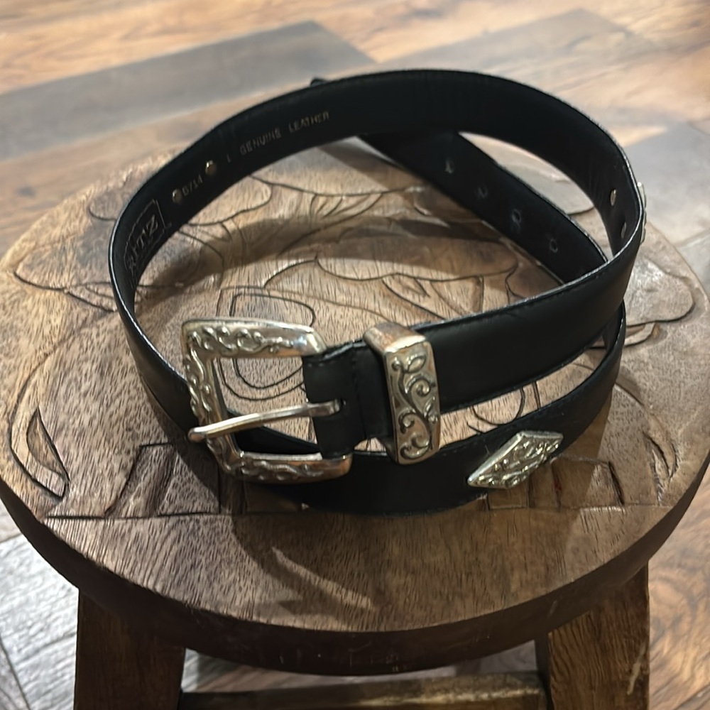 Vintage Ritz Accessories Black Belt with Silver Accents Size Large